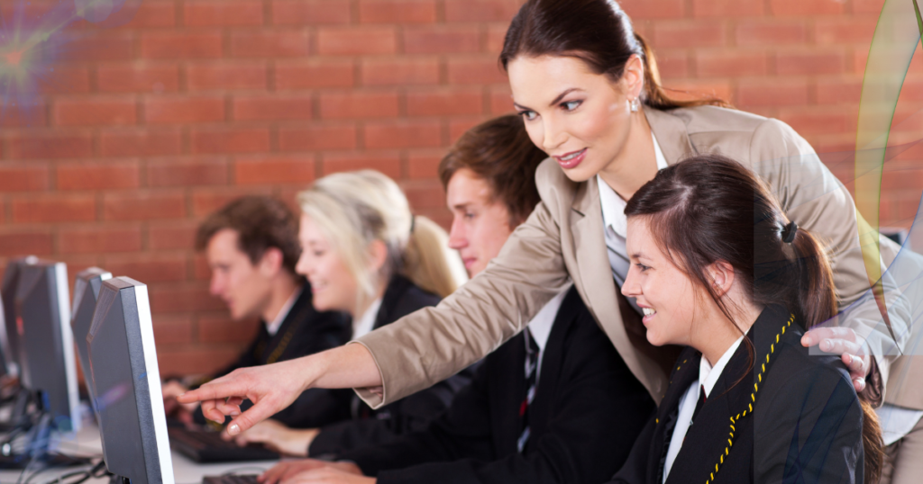 lady professor teaching students about computer science