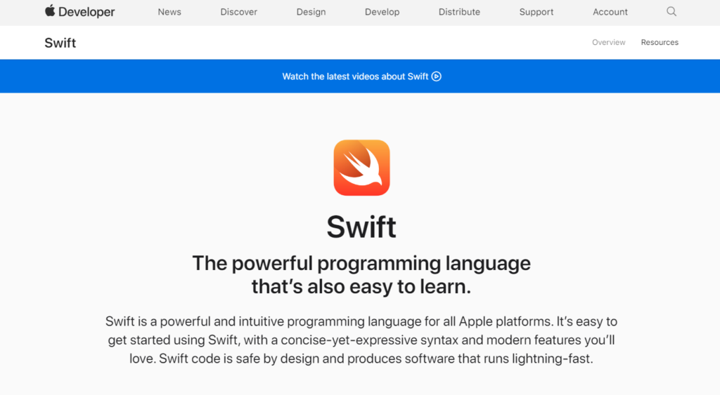 Swift landing page with logo.