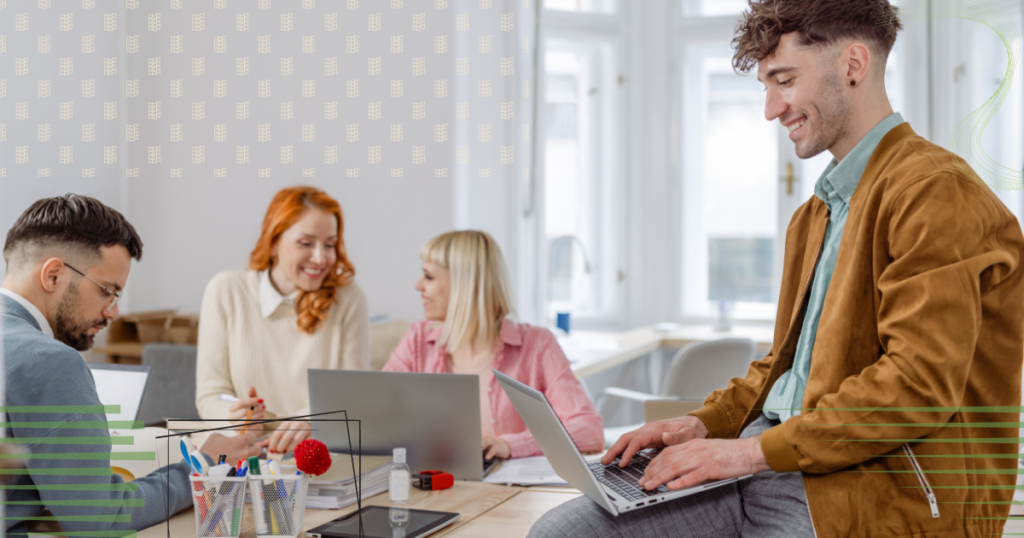 Workers enjoying the business benefits of flexibility and scalability.